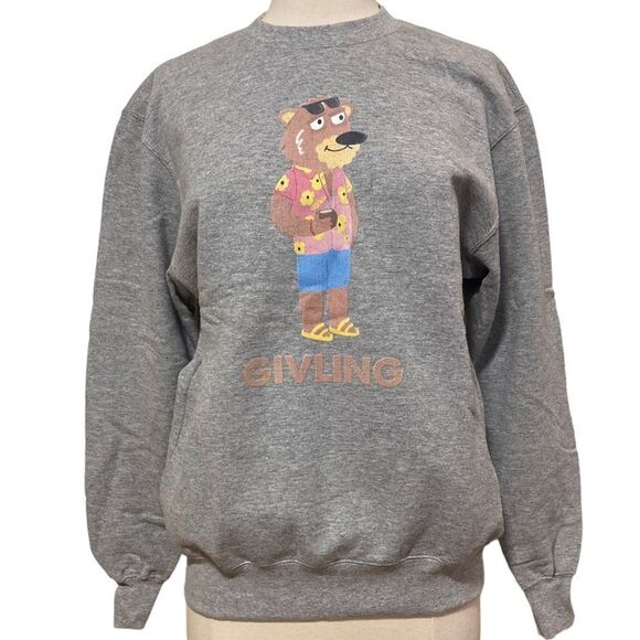 Port and Company Sweaters - GIVLING Bear Grey Crewneck Sweater - sz Youth XL - fits women’s S/M